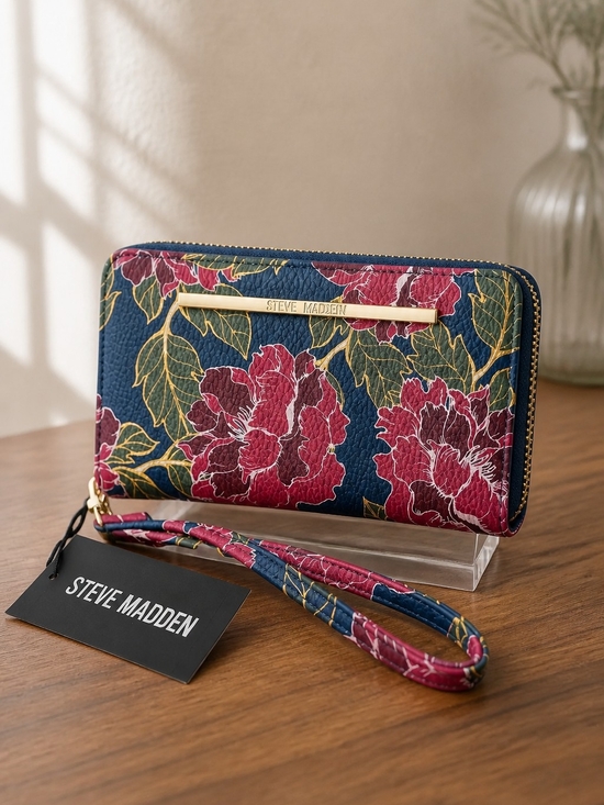Steve Madden Handbags - Steve Madden Navy Floral Zip-Around Wristlet Wallet
